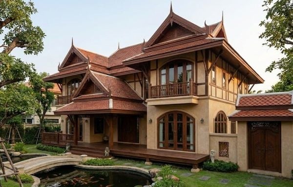 Mẫu nhà mái Thái 2 tầng 4 phòng ngủ cổ điển