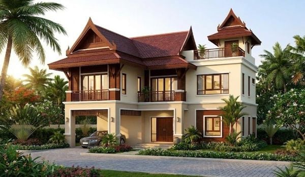 Mẫu nhà mái Thái 2 tầng 4 phòng ngủ 1 tum