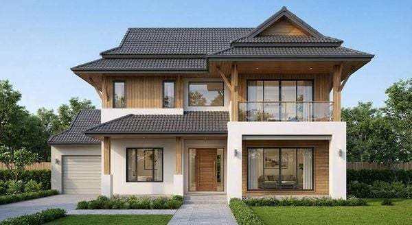 Mẫu nhà mặt tiền 7m 2 tầng mái Thái