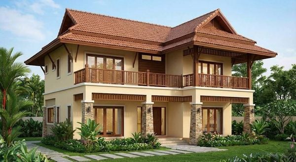 Mẫu nhà mặt tiền 7m 2 tầng mái Thái