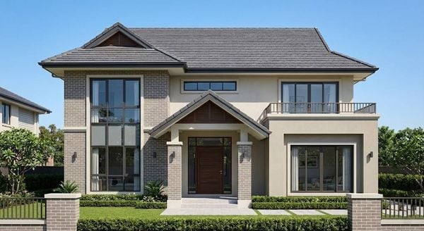 Mẫu nhà mặt tiền 7m 2 tầng mái Thái