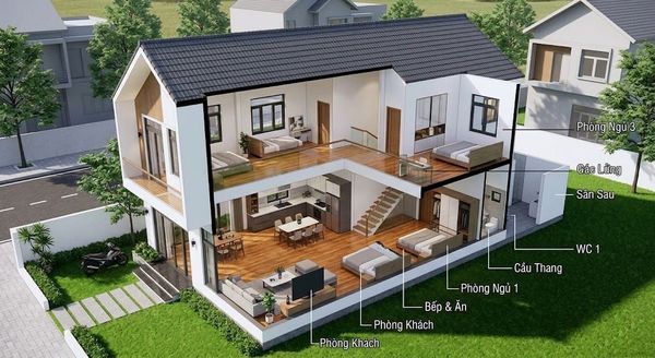 Mẫu nhà cấp 4 100m2 3 phòng ngủ có gác lửng