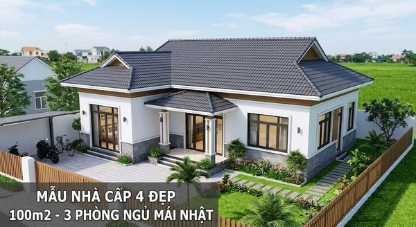 Mẫu nhà cấp 4 100m2 3 phòng ngủ mái Nhật