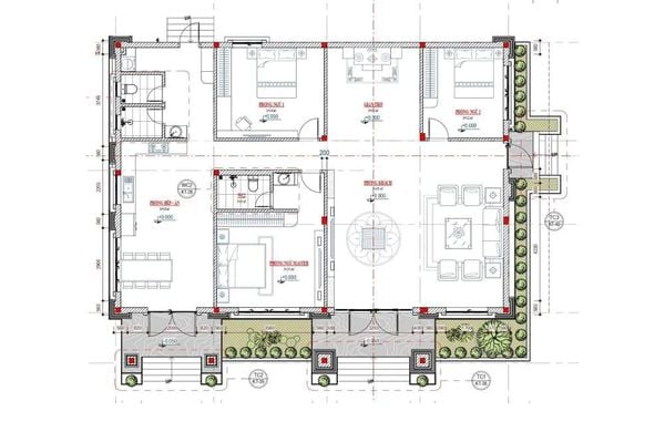 Bản vẽ nhà cấp 4&nbsp;3 phòng ngủ 1 phòng khách, 1 phòng thờ