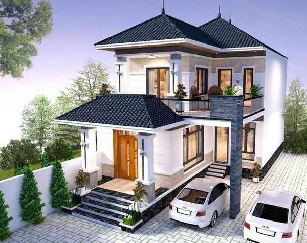 Mẫu nhà 2 tầng 4 phòng ngủ dưới 1 tỷ chữ L