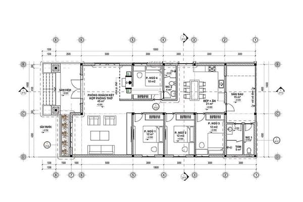 Bản vẽ&nbsp;mẫu nhà cấp 4 120m2 4 phòng ngủ 1 thờ