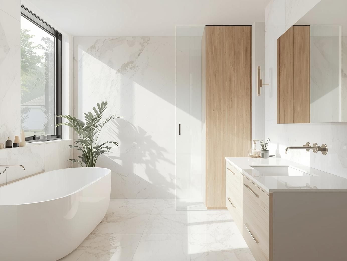 White Quartz Bathroom Countertops in Modern Bathroom Designs