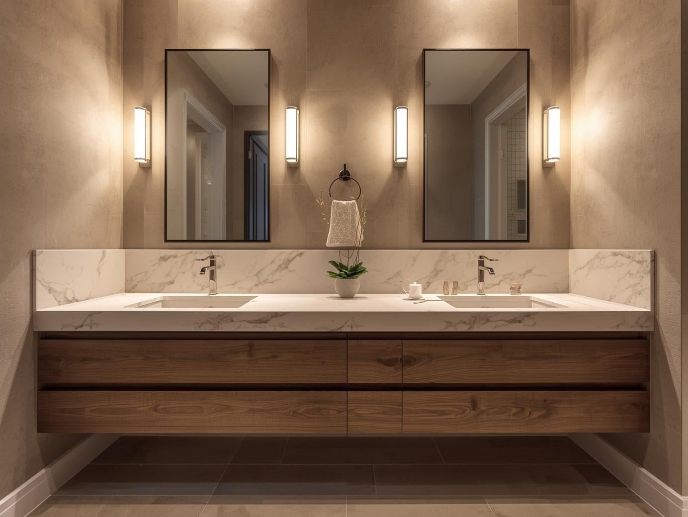 Quartz Bathroom Countertops in Modern Vanity Layouts