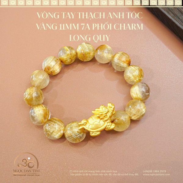 Vòng Tay Thạch Anh Tóc Vàng 9mm 7A Phối Tỳ Hưu