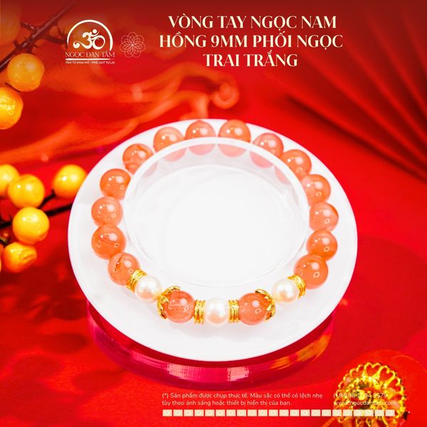 Quà tặng 8.3 Vòng Tay Ngọc Nam Hồng 9mm Phối Ngọc Trai Trắng