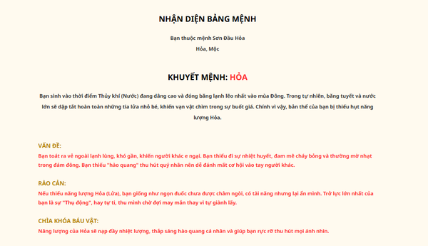 kết quả xem mệnh khuyết