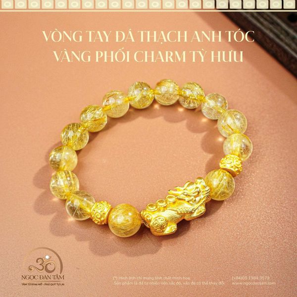 Vòng Tay Thạch Anh Tóc Vàng 9mm 7A Phối Tỳ Hưu