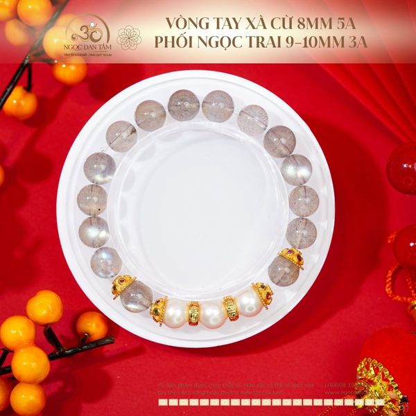 Quà tặng 8.3 Vòng Tay Xà Cừ 8mm 5A Phối Ngọc Trai 9 đến 10mm 3A