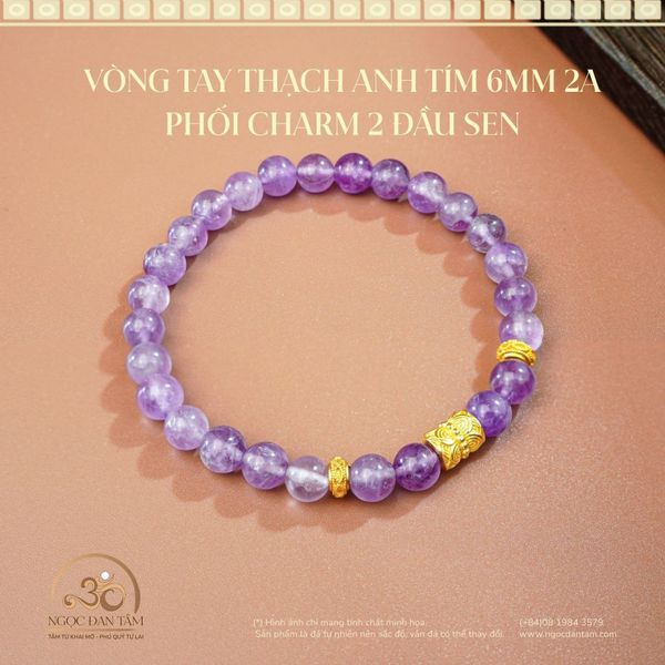 Vòng tay thạch anh tím sao phối charm cát tường