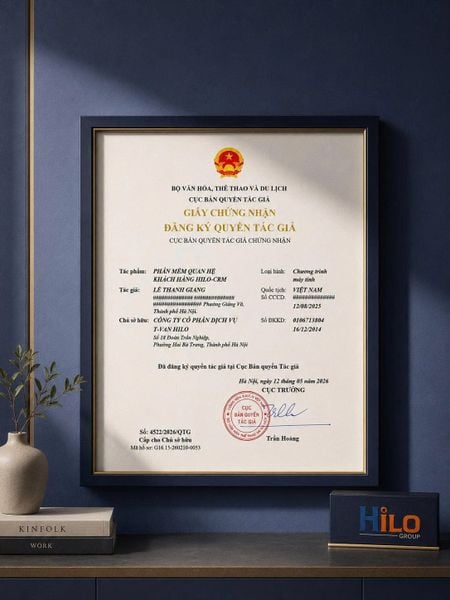 HILO GROUP CHÍNH THỨC ĐƯỢC CẤP GIẤY CHỨNG NHẬN ĐĂNG KÝ QUYỀN TÁC GIẢ CHO PHẦN MỀM HILO-CRM