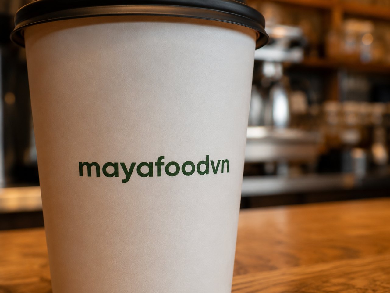Cận cảnh chất lượng in logo trên ly giấy - Maya Food