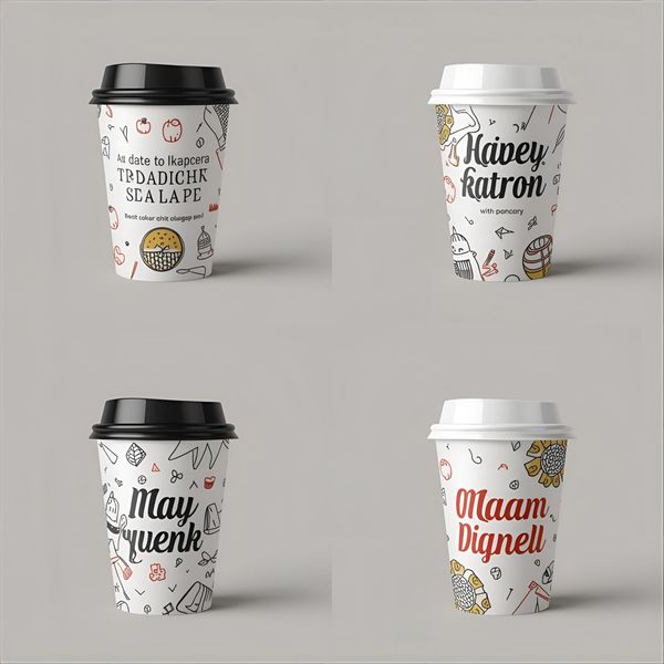 mẫu cốc giấy thiết kế độc quyền với slogan và họa tiết đồng bộ thương hiệu