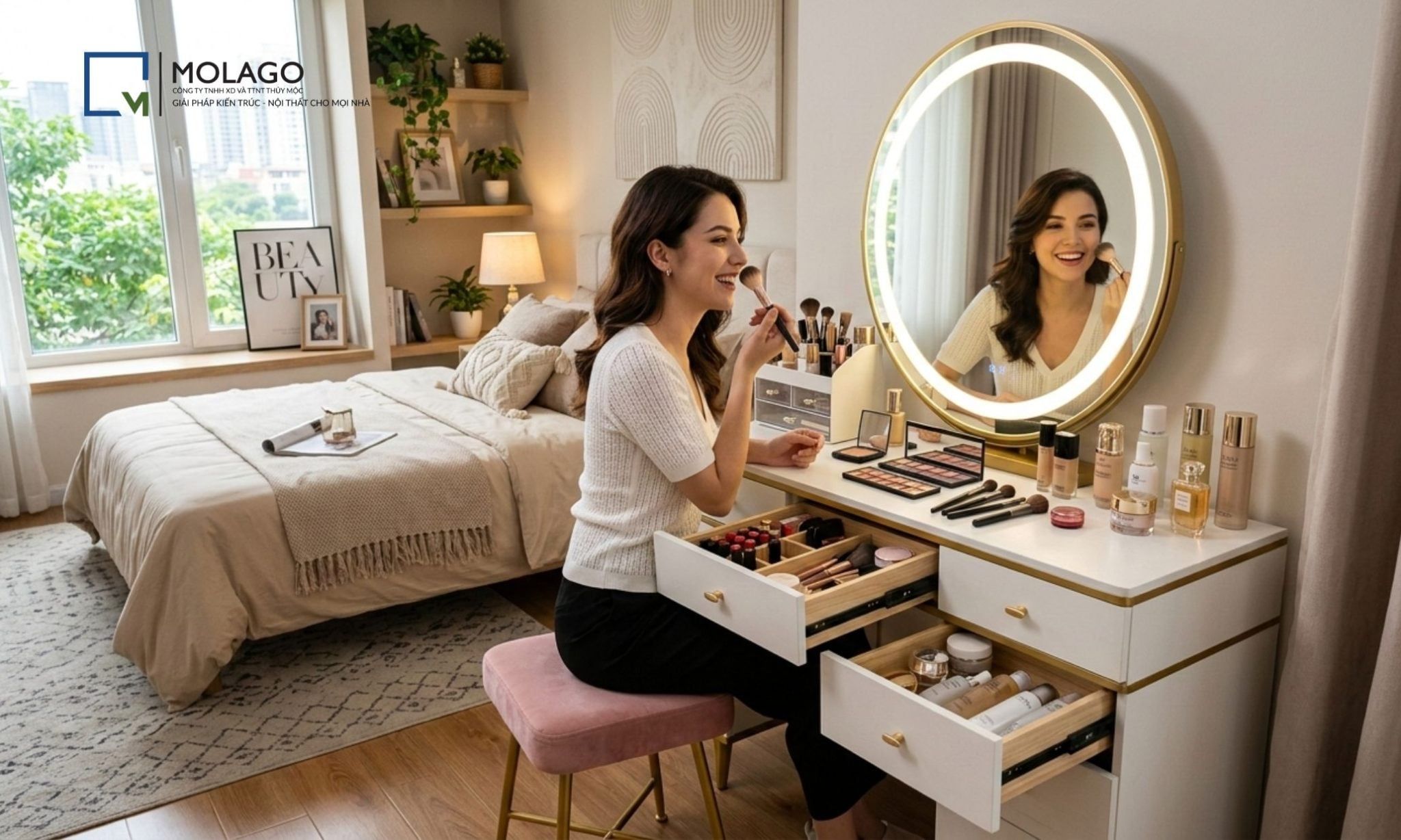 Chọn Bàn Trang Điểm Có Gương, Có Đèn, Có Nhiều Ngăn Kéo