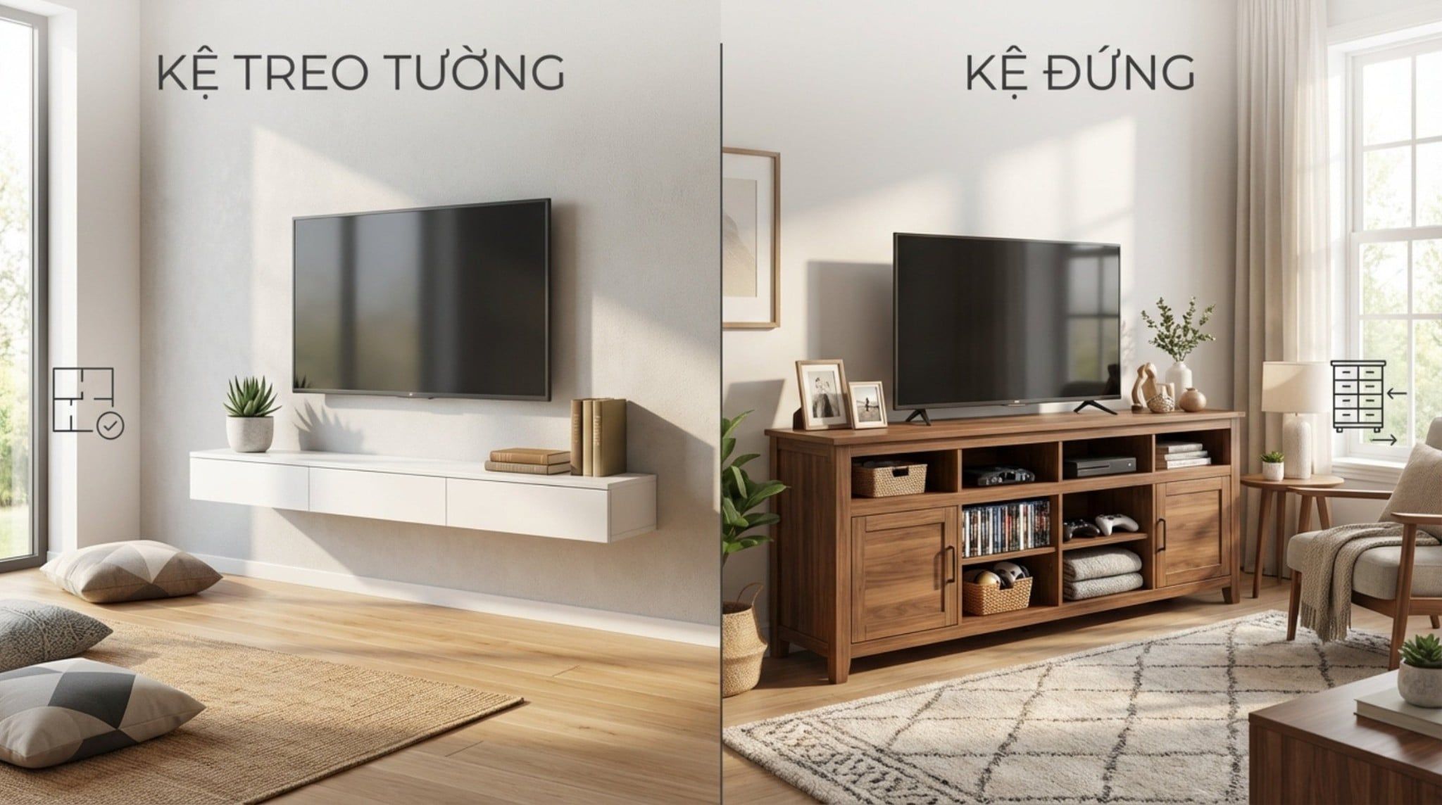 Kệ Tivi Treo Tường Hay Kệ Đứng?