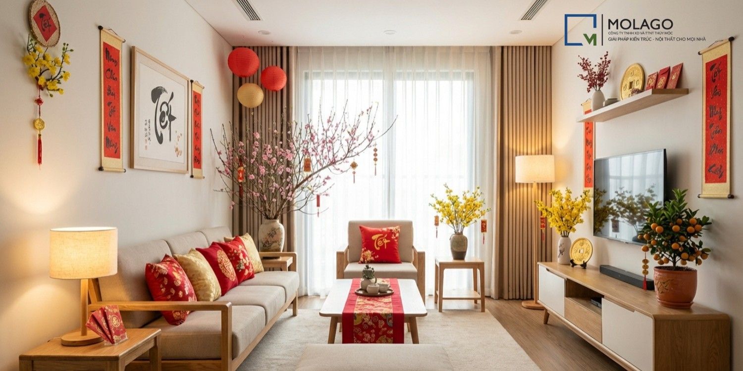 Trang Trí Phòng Khách Ngày Tết 2026