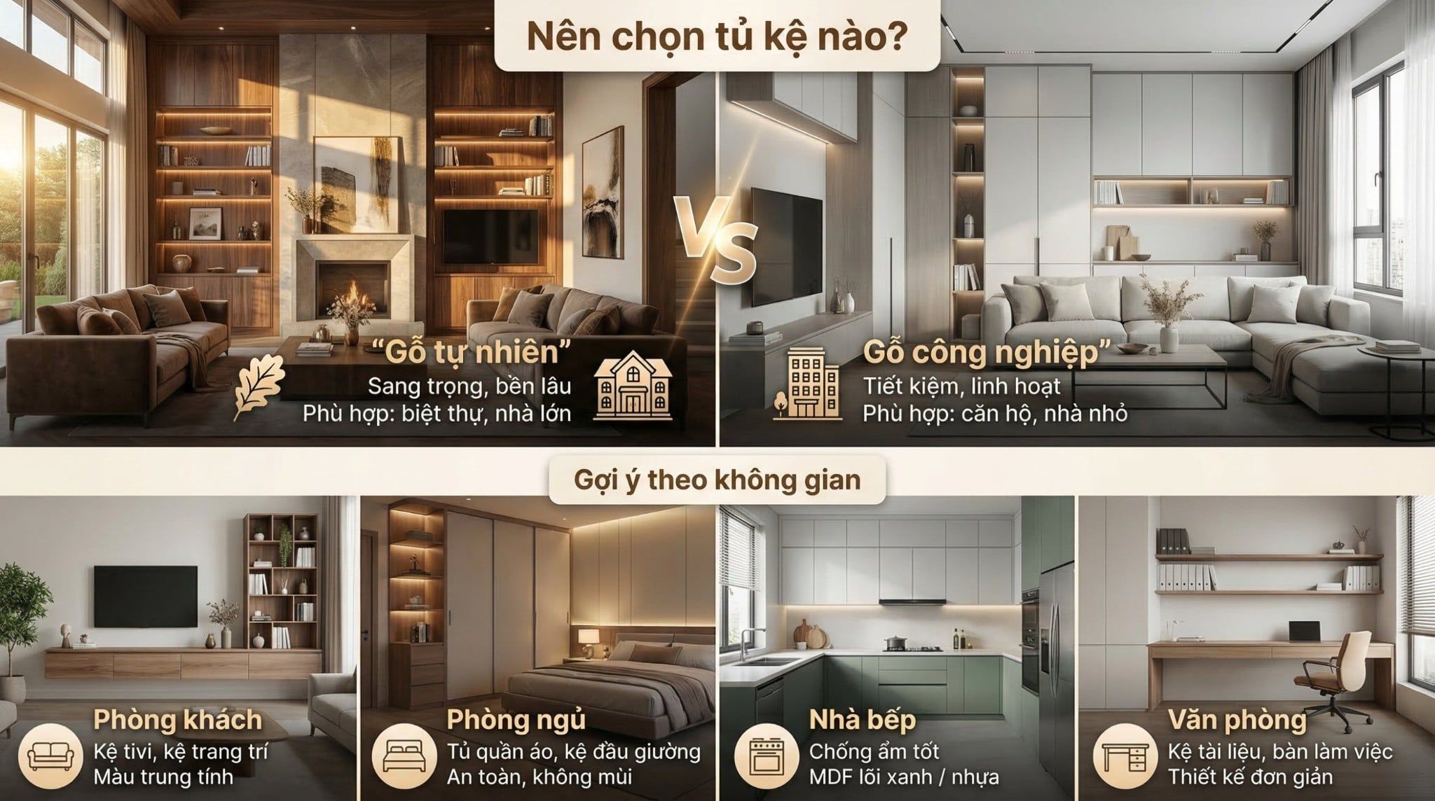 Tủ Kệ Gỗ Tự Nhiên Hay Công Nghiệp?