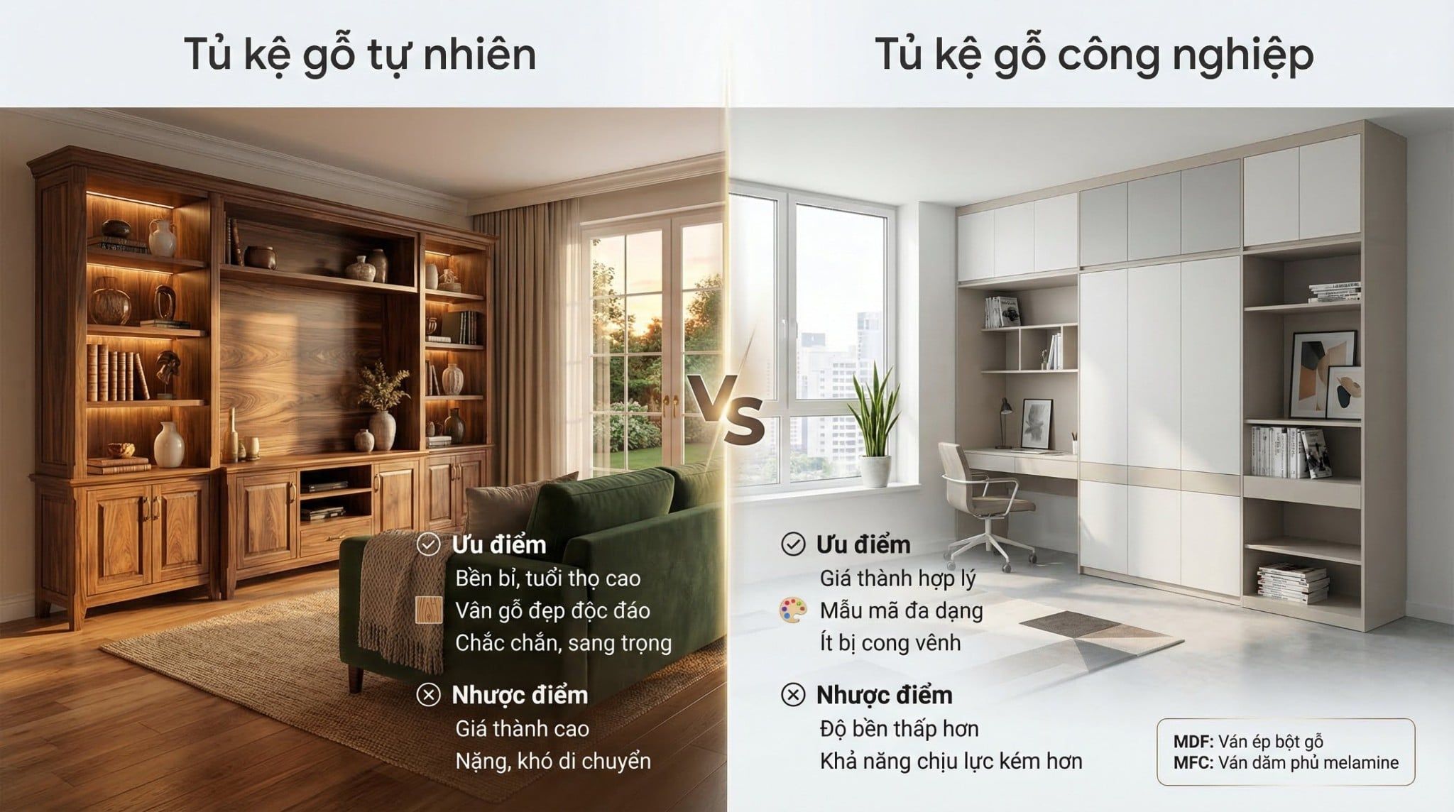 Tủ Kệ Gỗ Tự Nhiên Hay Công Nghiệp?