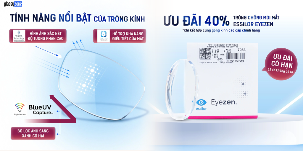 Tròng kính chống mỏi mắt Essilor Eyezen