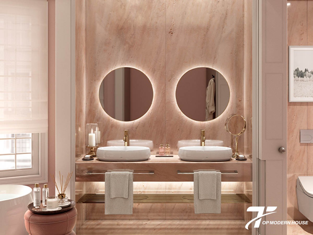 Thiết kế kích thước bàn đá lavabo cần lưu ý diện tích phòng tắm, kích thước chậu, chiều cao tiện lợi, độ dày đá và sự cân đối tổng thể.