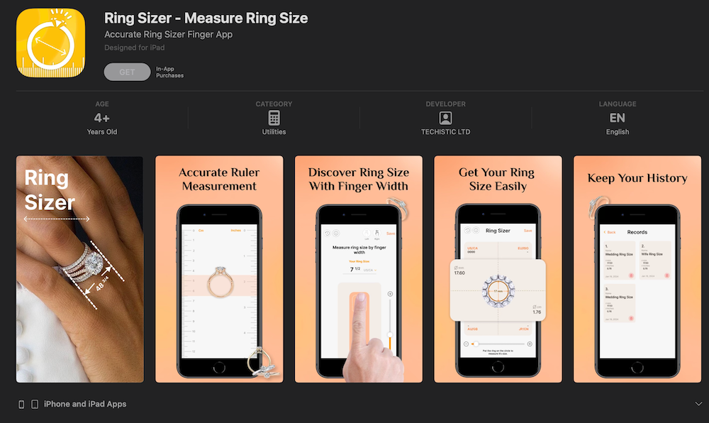 app Ring Sizer đo size nhẫn bằng iPhone