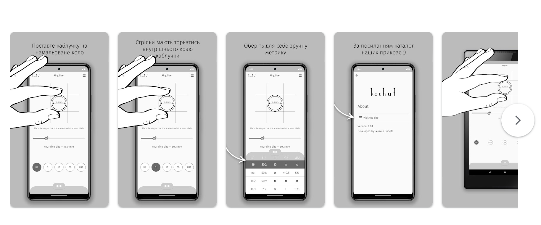 app Kochut Jewelry đo size nhẫn cưới chế tác riêng