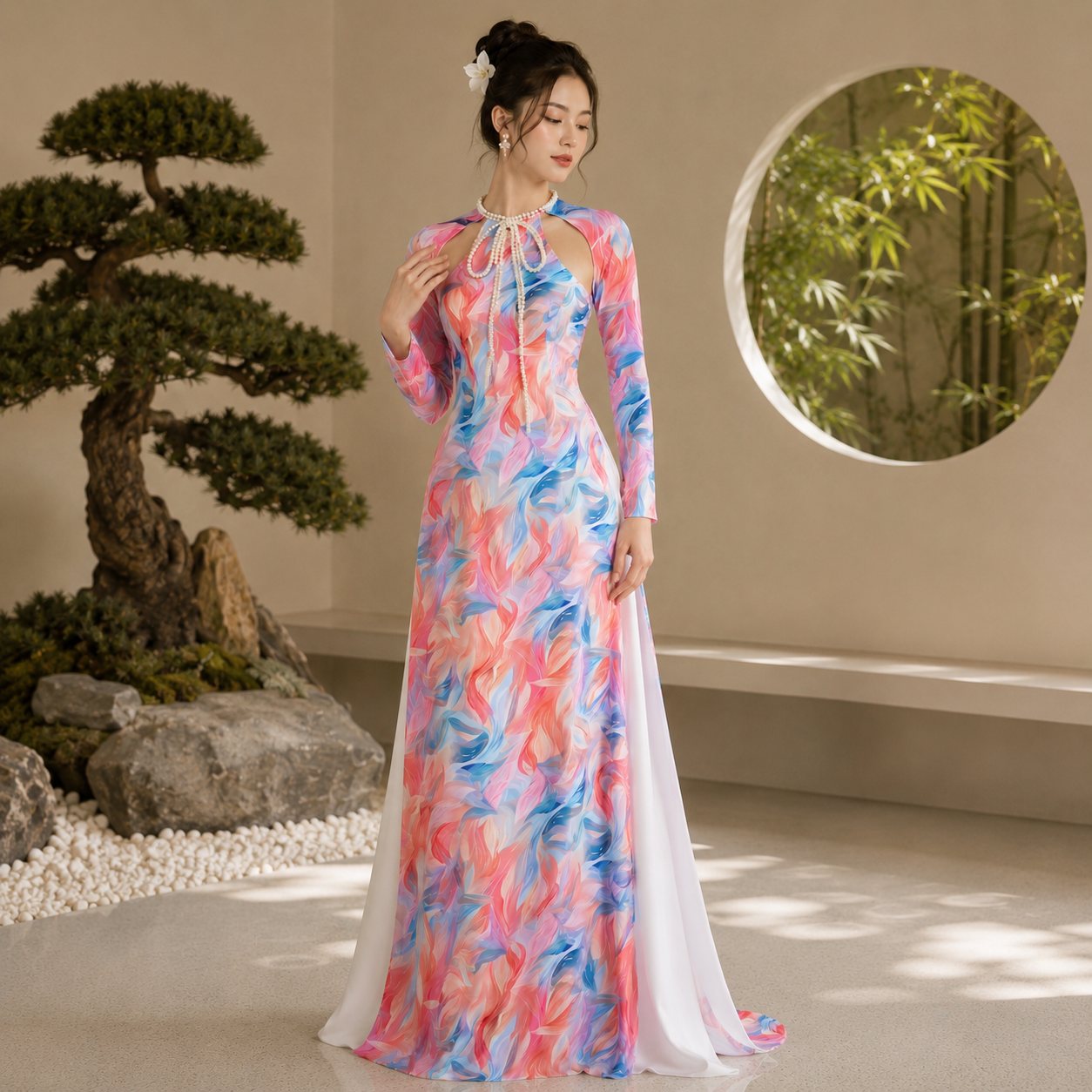 Cổ áo dài cut out cách tân hiện đại