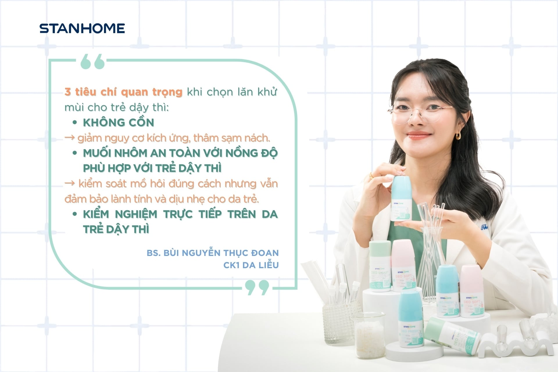 3 tiêu chí quan trọng khi lựa chọn lăn khử mùi cho trẻ dậy thì theo BS CKI Da Liễu Bùi Nguyễn Thục Đoan