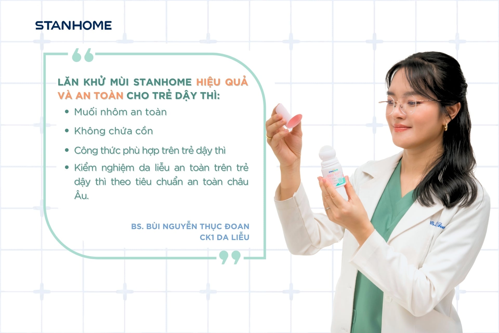 Lăn khử mùi Stanhome hiệu quả và an toàn cho trẻ dậy thì