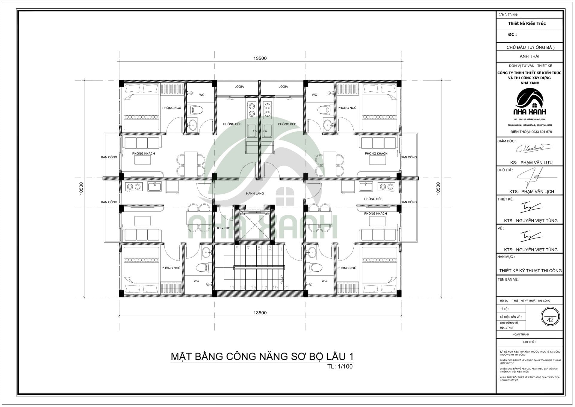 Mặt bằng công năng căn hộ dịch vụ 7 tầng 1 tum