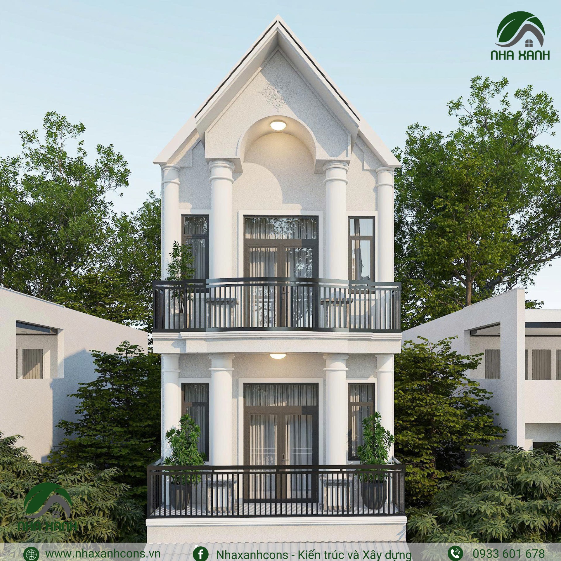 3D nhà phố 3 tầng đẹp