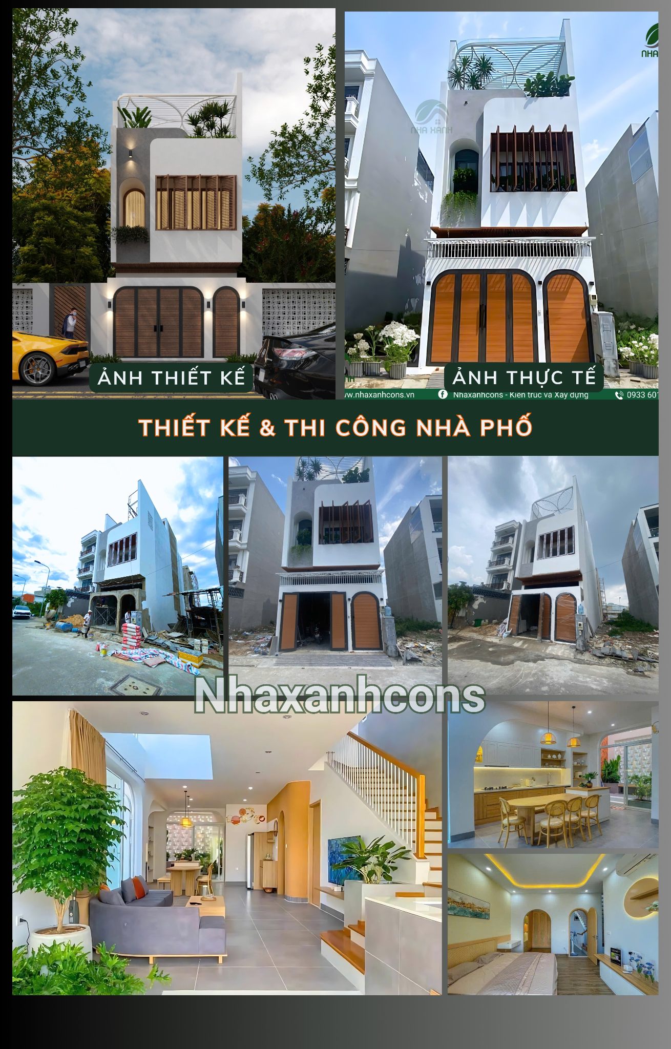 Thi công nhà phố 2 tầng 1 tum hiện đại