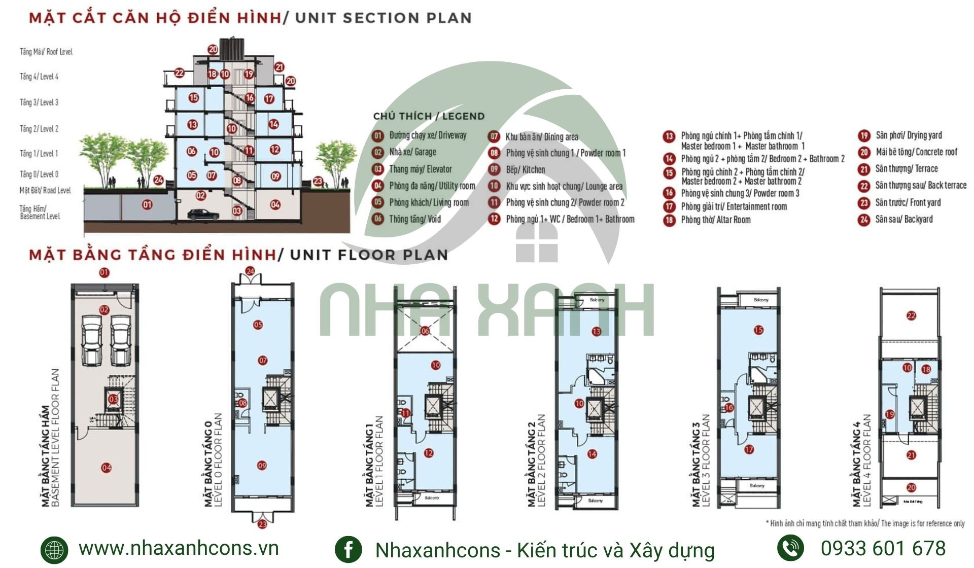 Mặt bằng điển hình nhà phố villa tại Glen Celadon