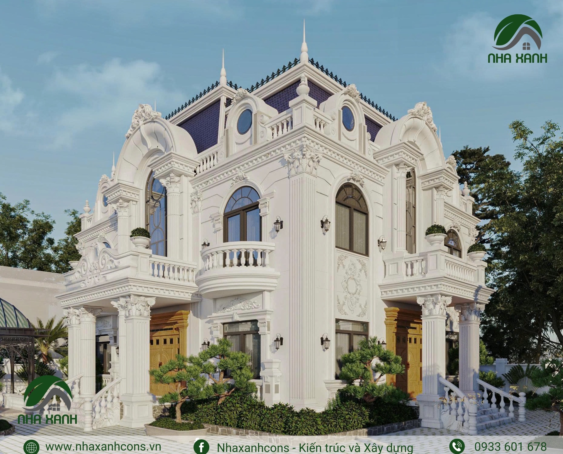 Biệt thự 2 tầng 1 tum tân cổ điển tại Vĩnh Long