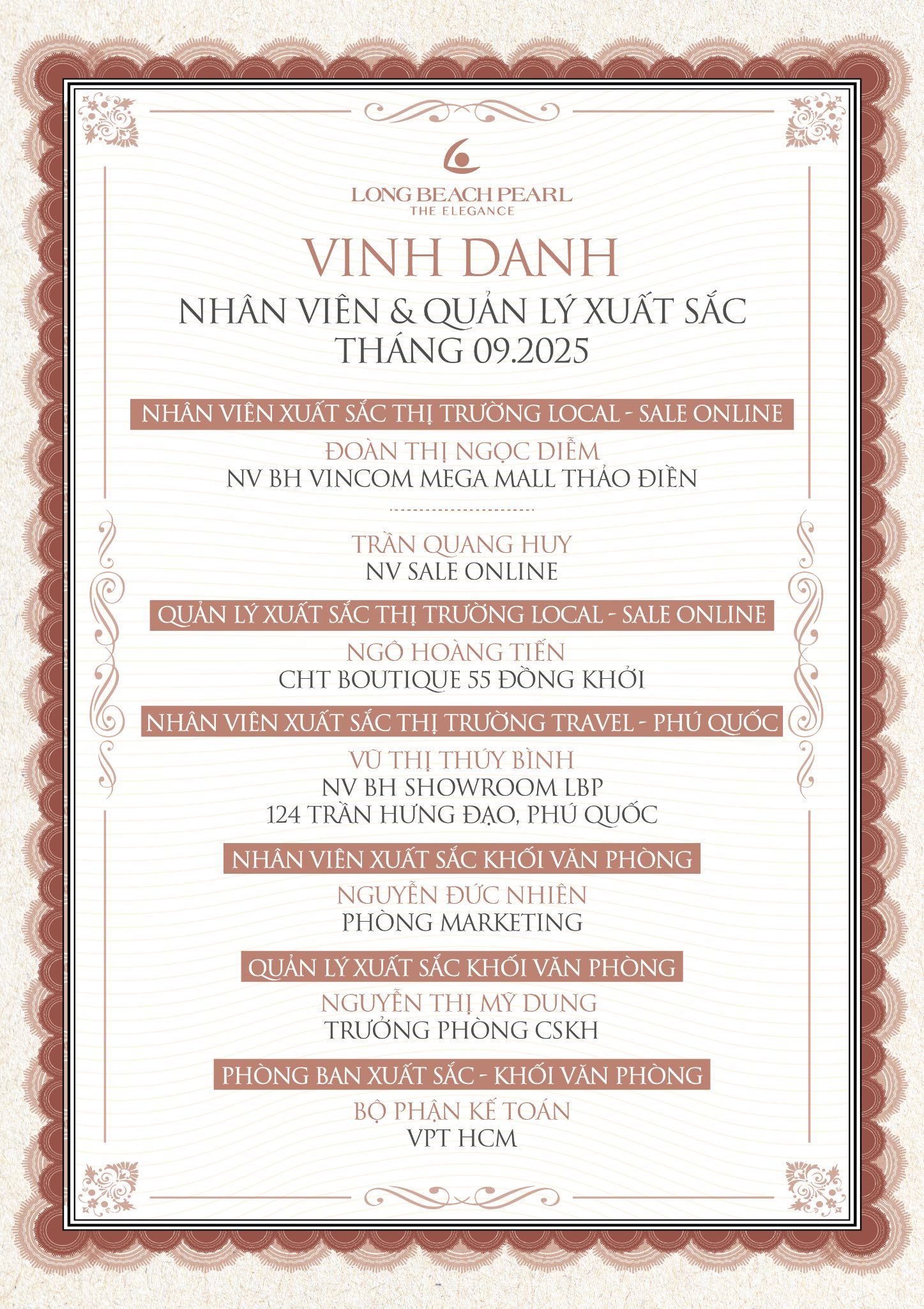 Vinh danh những cá nhân và phòng ban xuất sắc tháng 9