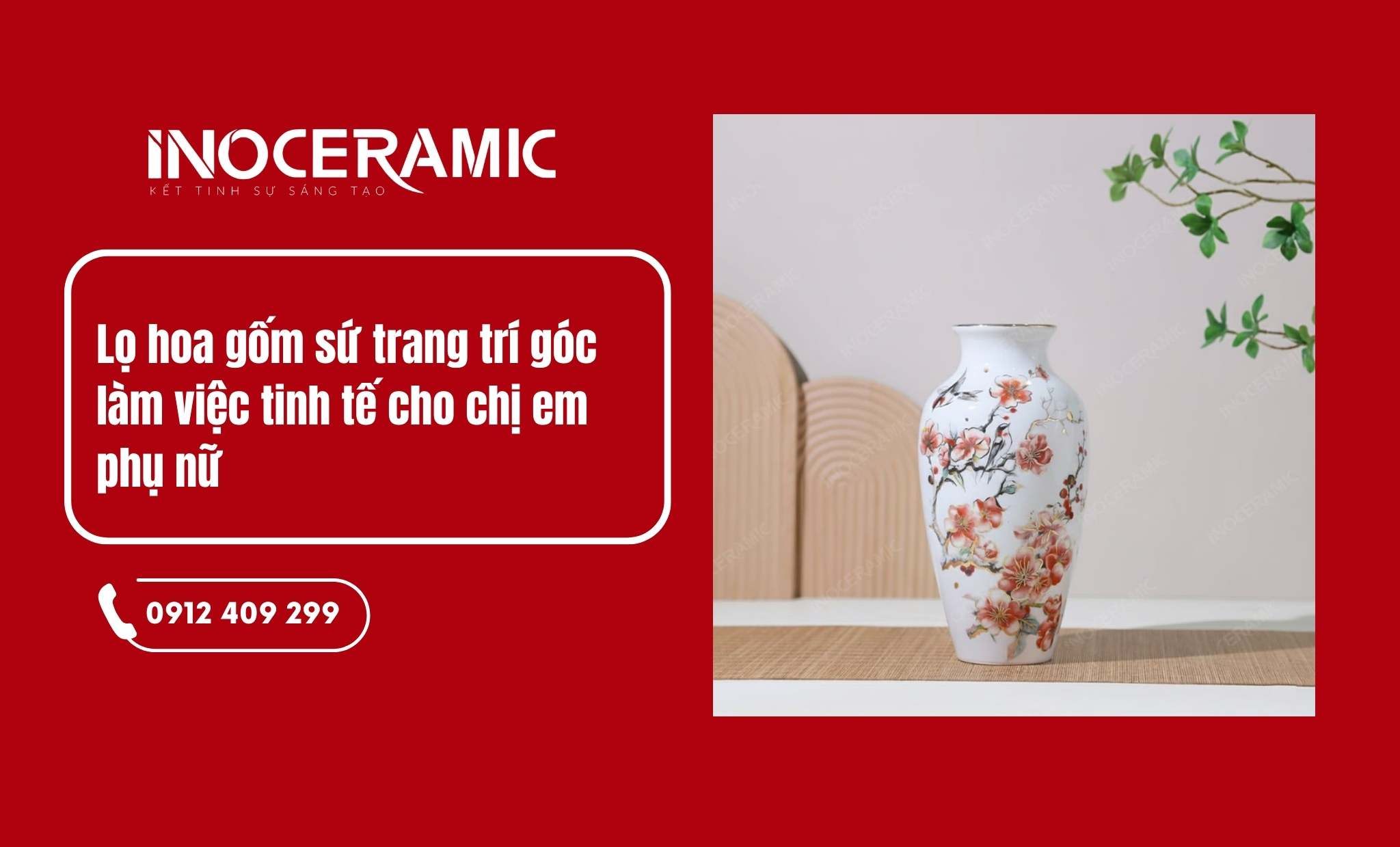 Quà tặng 8/3 cho phụ nữ văn phòng lọ hoa Bát Tràng