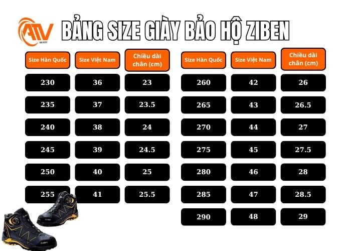 Bảng đo size giày Ziben