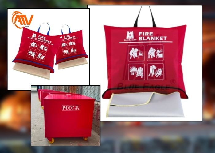 Chăn chữa cháy và thùng cát khô chữa cháy