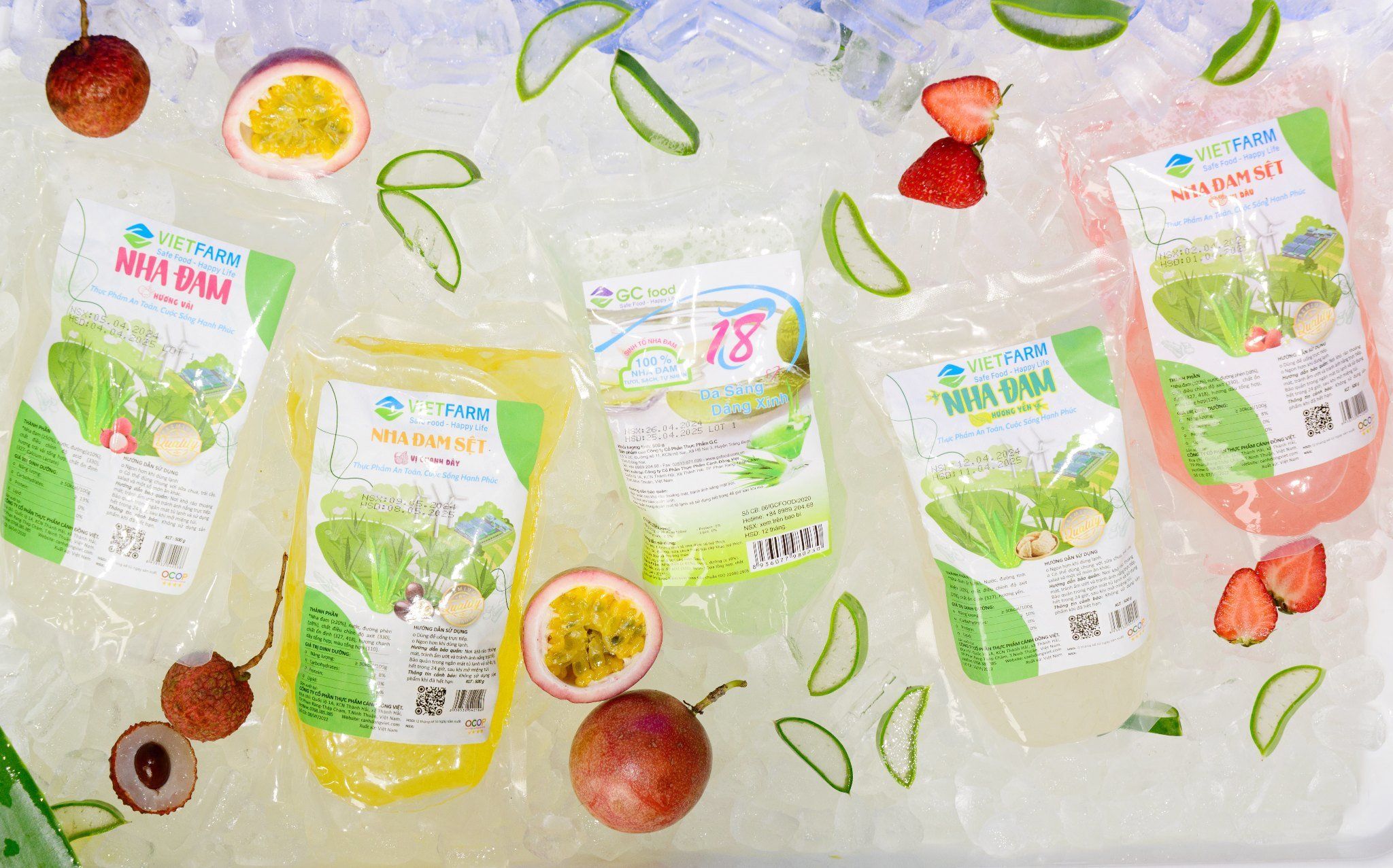 Các sản phẩm nha đam của GC Food phục vụ đa dạng nhu cầu của người tiêu dùng.