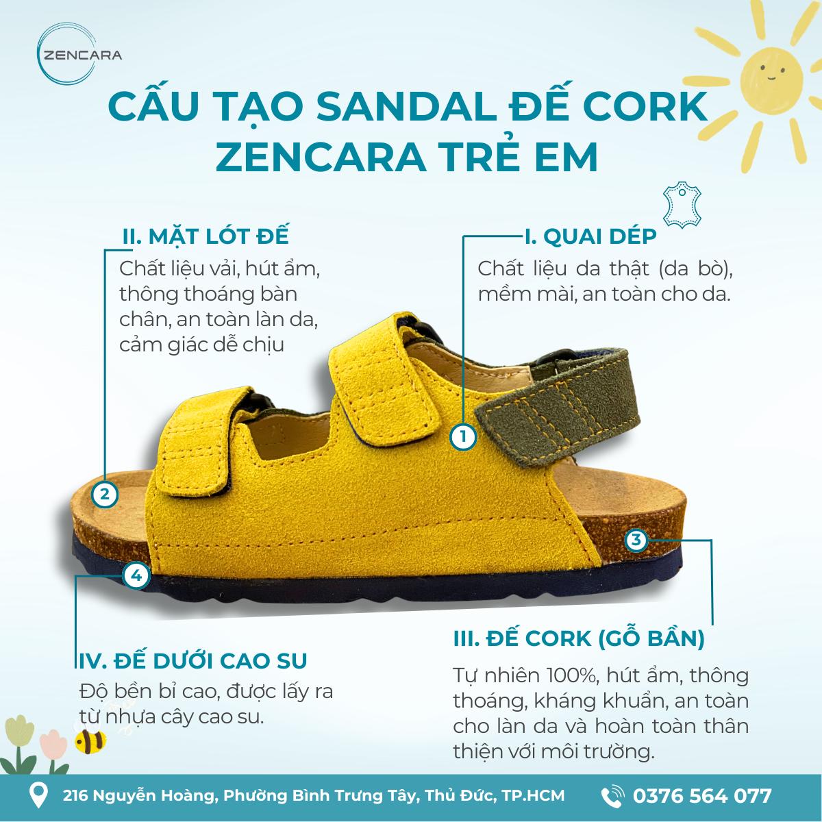 Dép sức khỏe đế cork trẻ em