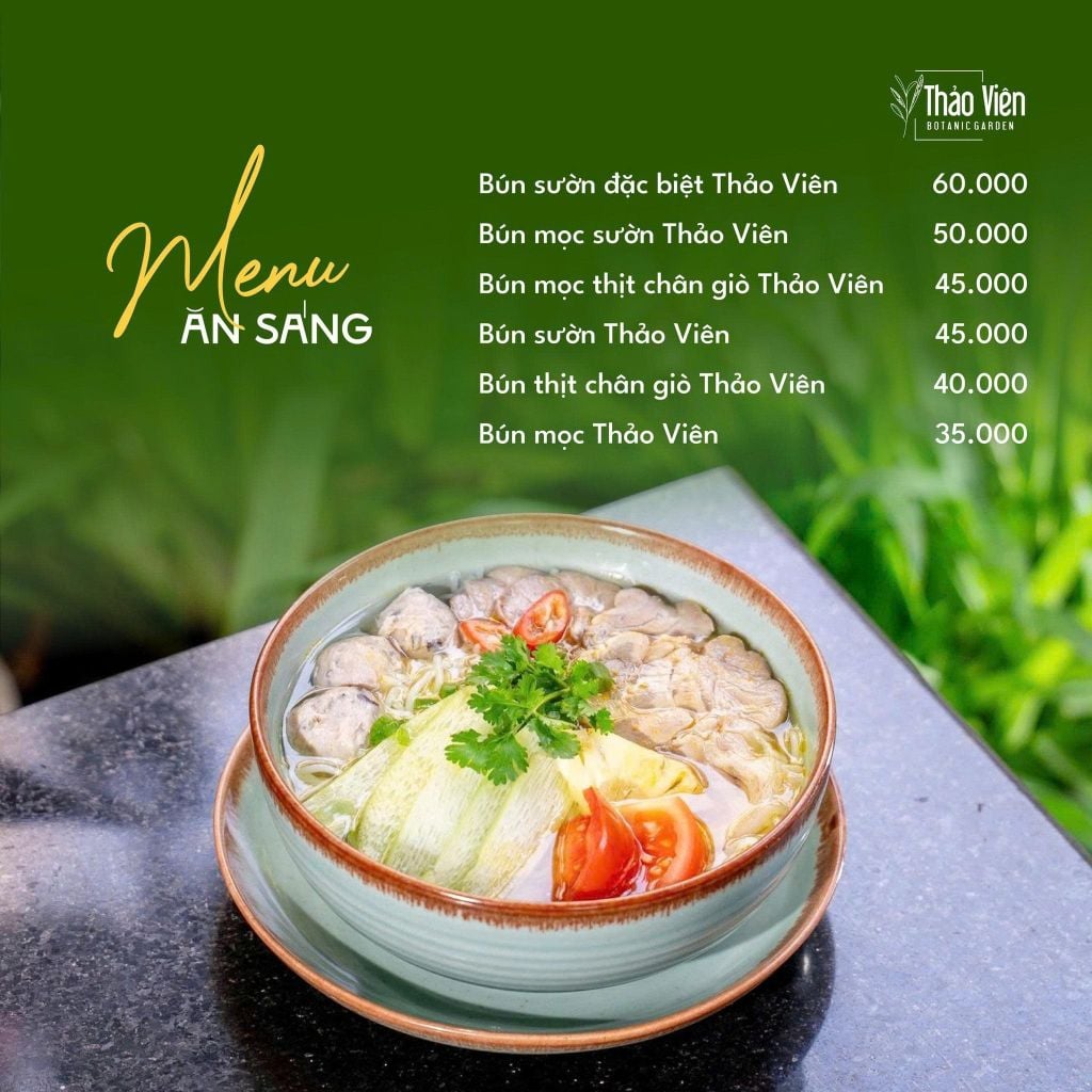 menu Ăn sáng Thảo Viên