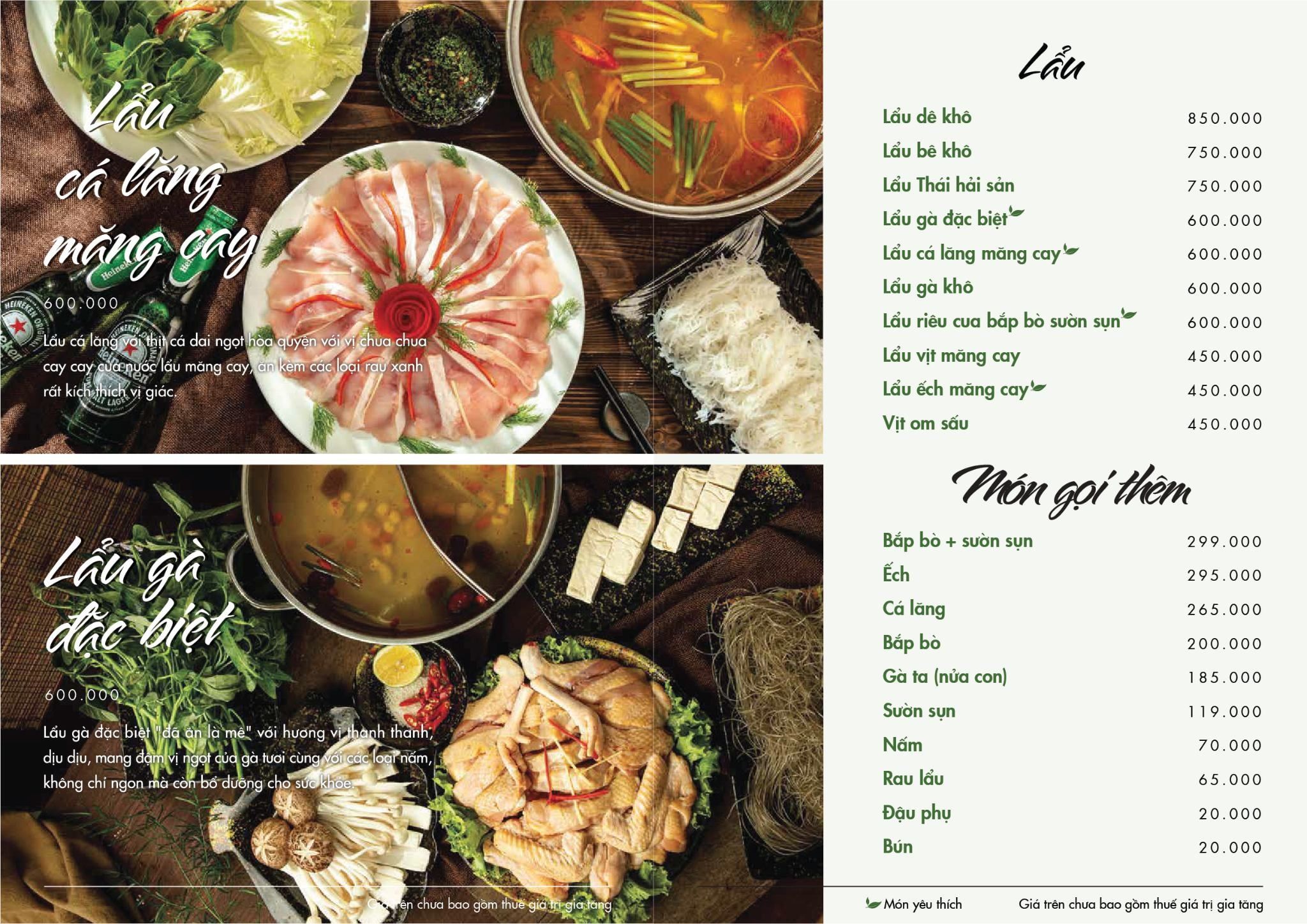 menu Thảo Viên Lẩu