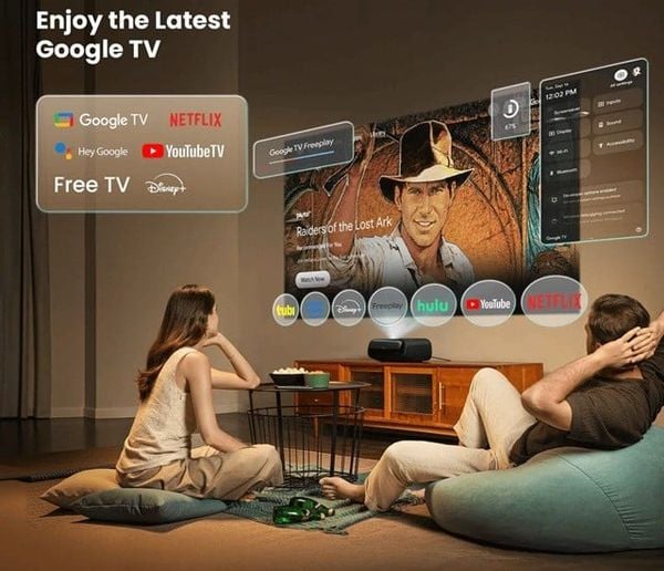 JMGO O2s Ultra được tích hợp hệ điều hành Google TV hỗ trợ Netflix chính chủ