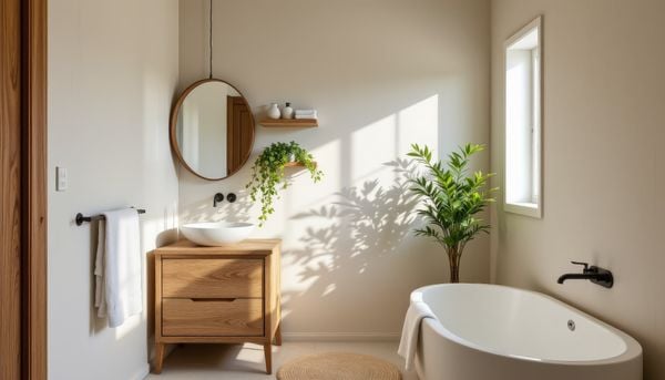 Mẫu phòng tắm mang hơi thở thiên nhiên, phù hợp với căn hộ chung cư.