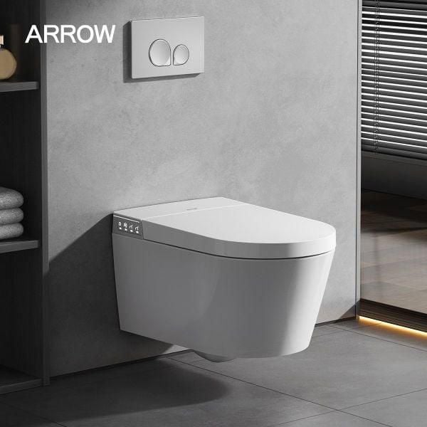 Bồn cầu thông minh ARROW ARROW AKH1051H/AKB1051 thiết kế treo tường thanh lịch, tiết kiệm diện tích vàtôn lên không gian sang trọng của phòng tắm.