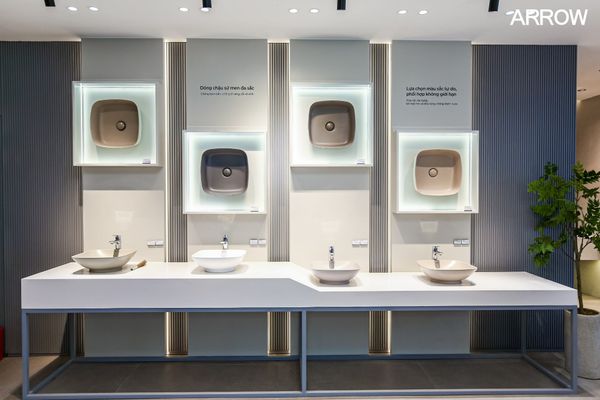 Bồn lavabo được trưng bài tại showroom Arrow